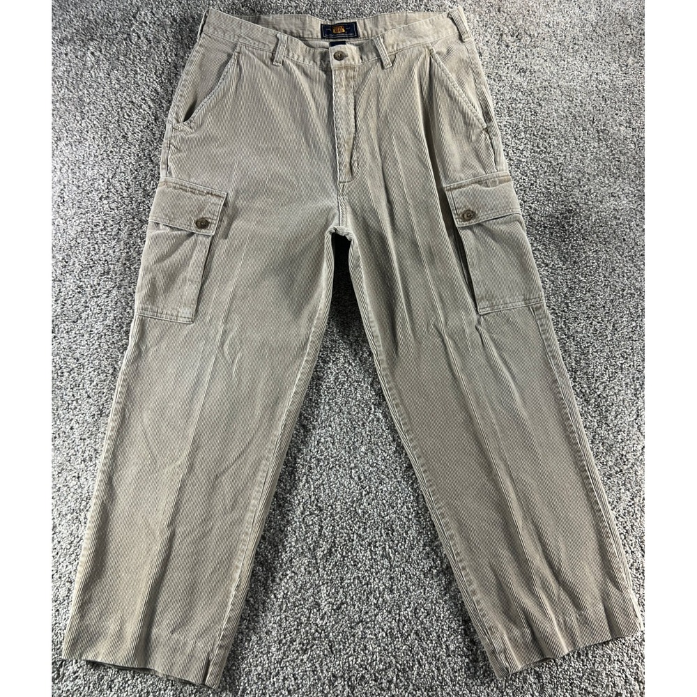Vtg Y2K Route 66 Mens Corduroy Cargo Pants Tan Beige Multi Pocket 36x32